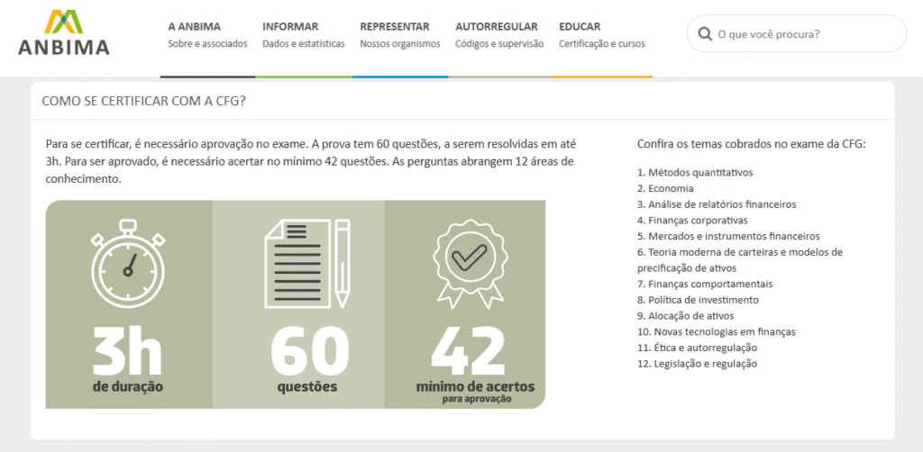 cfg, conteudo da prova Certificação CFG da Anbima